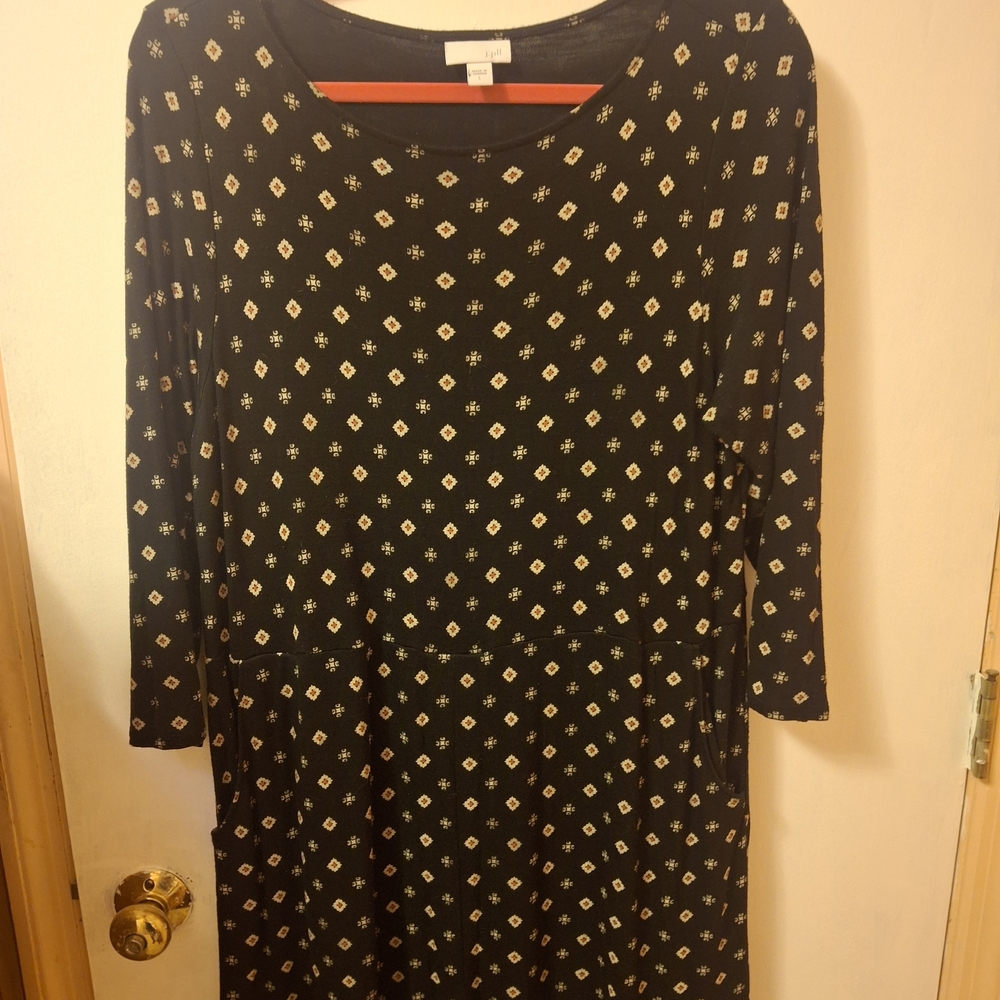 J. Jill Black Dress with Tan Diamond Pattern Size Large